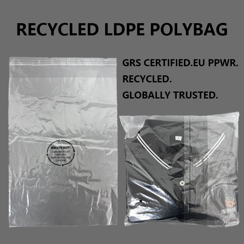 Polybag de LDPE reciclado personalizado ayuda a las marcas de moda a mejorar los envases sostenibles con materiales reciclados certificados GRS