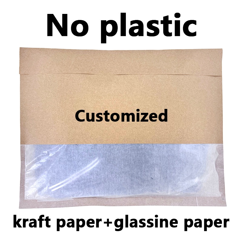 Bolsa de papel Kraft reciclado sin plástico personalizada con ventana Glassine