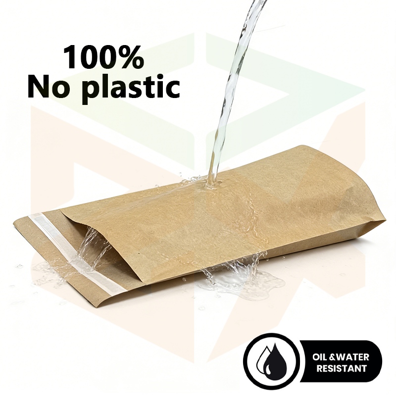 Empaquetado de papel puro biodegradable sin plástico impermeable de encargo de las bolsas de papel de Kraft