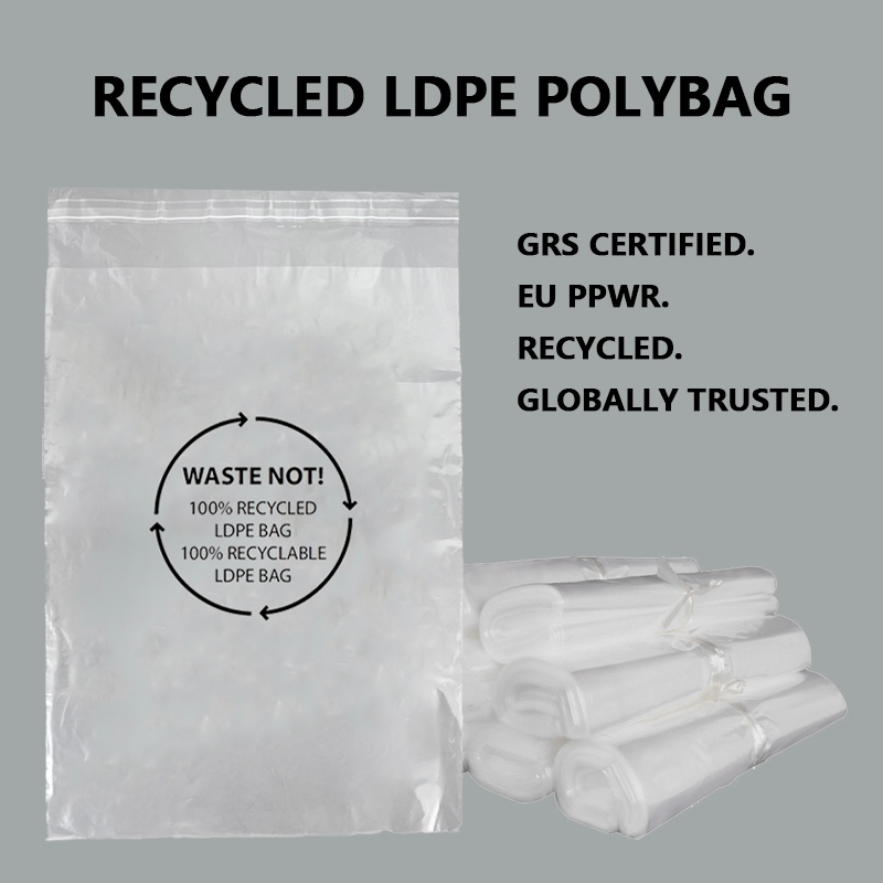 Bolsas de embalaje de LDPE reciclado con certificación GRS para embalaje de prendas de vestir sostenibles